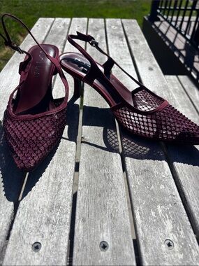 Women's Burgundy Mesh Slingback Heels